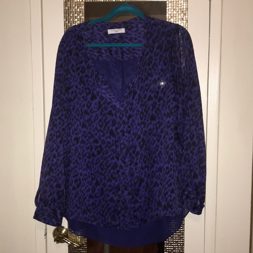 Tahari Purple/ royal blue leopard print blouse
